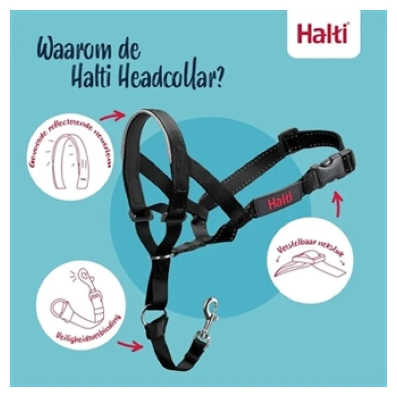 Halti hoofdhalster zwart (anti-trek)